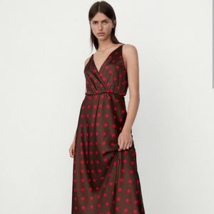 Zara Polka Dot Satin Dress Midi New
